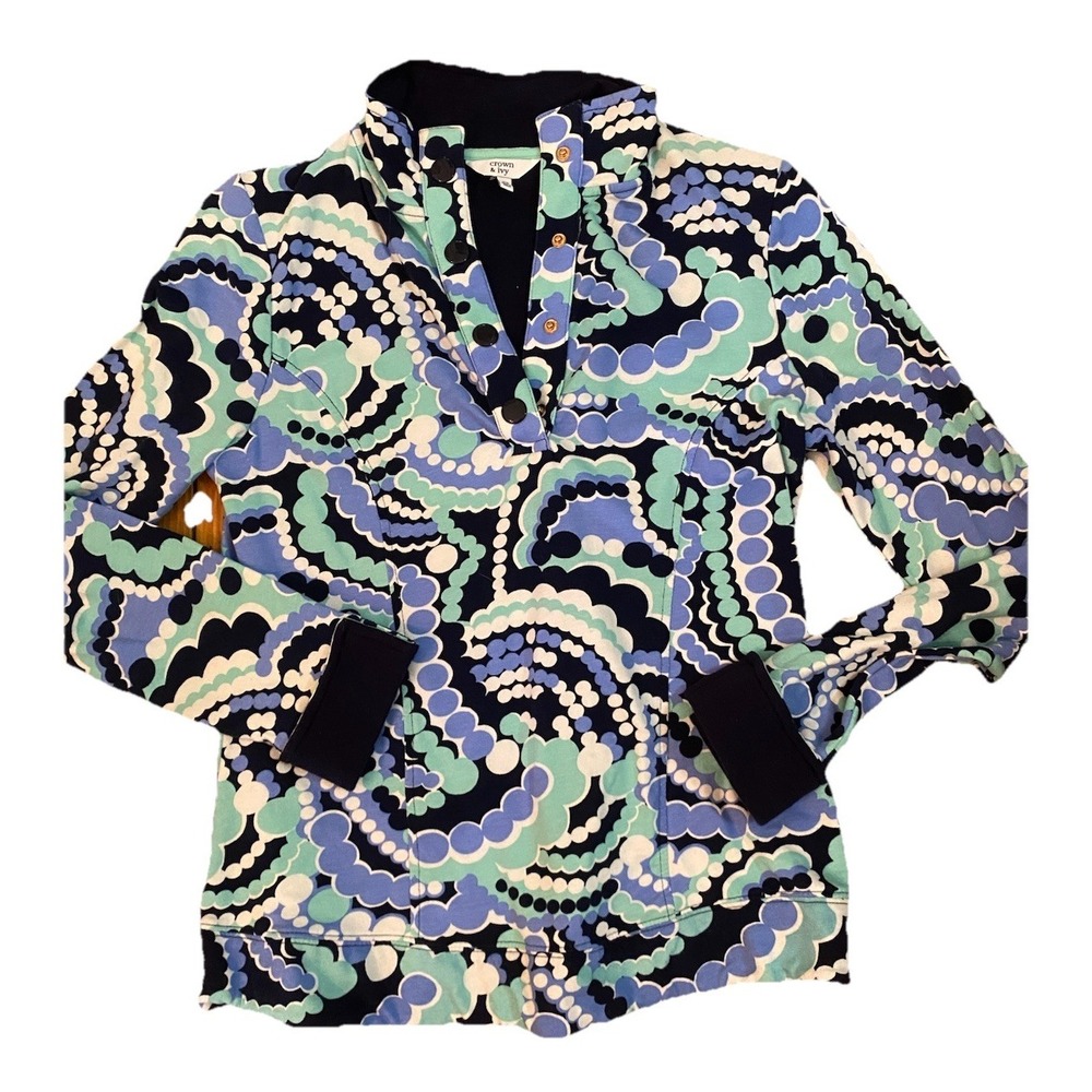 Crown & Ivy Jacket ‎ Sz XS  BLUE Polkadots Pull Over athletic